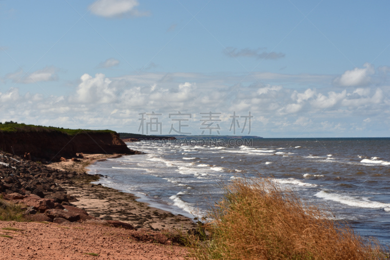 爱德华王子岛,红色,全景,悬崖,加拿大,极端地形,海滩,风景,卡文迪斯,云