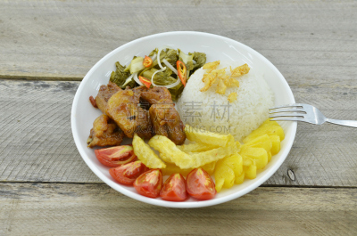 肉,猪肉,盘子,传统,米,格子烤肉,蔬菜,盐渍食品,肋骨,烤的