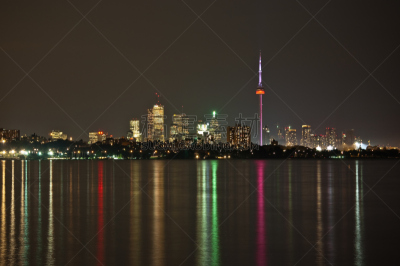 夜晚,城市天际线,多伦多,水,水平画幅,无人,户外,城市,建筑结构,滨水