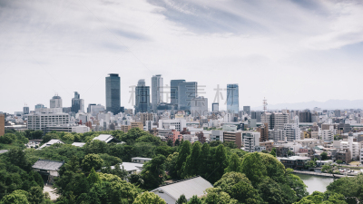 名古屋,城市天际线,日本,爱知县,信箱格式,天空,留白,水平画幅,高视角,无人