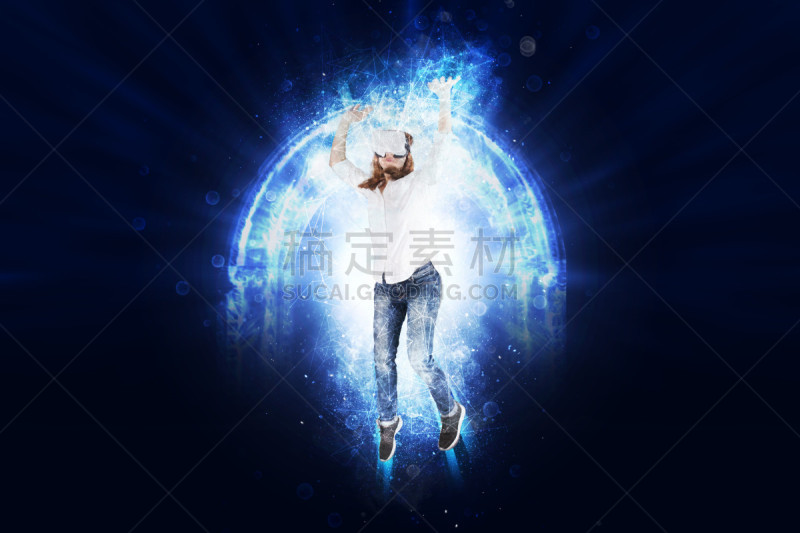 网络空间,女子田径赛项目,飞行风镜,增强现实,3d眼镜,玩家,未来,科学实验,仅成年人,黑色背景