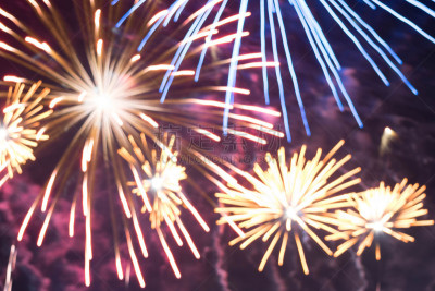 Fireworks display at bonfire 4th of November celebration, Kenilworth Castle, UK.
