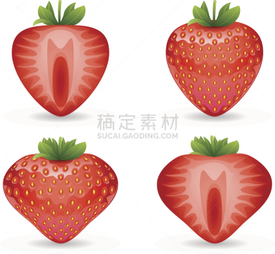 草莓,矢量,三维图形,水果,一半的,横截面,素食,绘画插图,果汁,甜点心