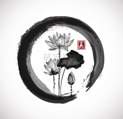 荷花,墨水,动物手,绘画插图,美,无人,夏天,图像,植物
