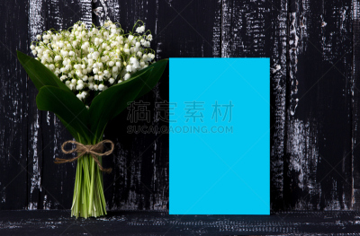 花束,木制,背景,铃兰,美,贺卡,留白,边框,水平画幅,枝繁叶茂