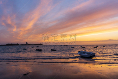 加的斯,帕雅-德拉卡勒塔,全景,西班牙,春天,白昼,天空,水平画幅,云,无人