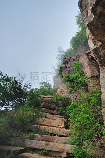 太行山,梯子,石头,河南省,陡峭,垂直画幅,天空,沟壑,无人,户外