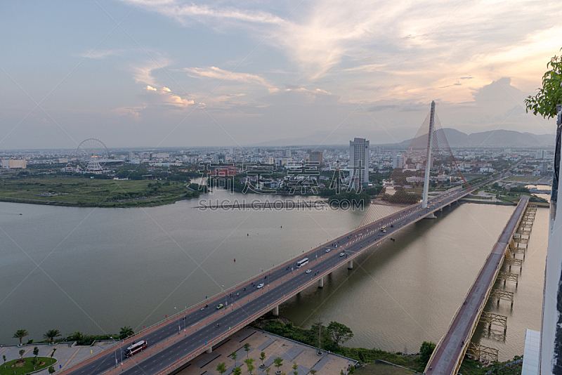 Da Nang, Vietnam – Business and Administrative District of Da Nang city on the Han River during night with night views. Picture taken on Apr 2018