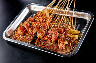 格子烤肉,不锈钢,盘子,热,清新,香料,烤的,食品,酱汁,餐具