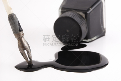 撒出,墨水,古典式,白色背景,鹅毛笔,钢笔尖,留白,古董,水平画幅,无人
