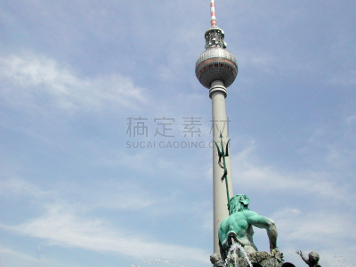 塔,柏林电视塔,海王神,天空,水平画幅,无人,建筑结构,全球通讯,彩色图片,雕像