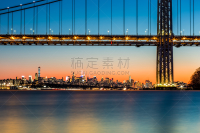 纽约,城市天际线,水,天空,夜晚,金属,都市风景,现代,著名景点,光