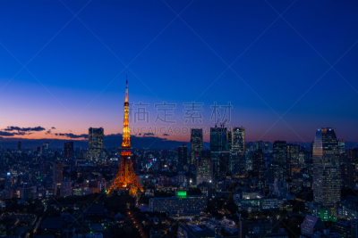 东京,居住区,东京塔,拥挤的,建筑外部,横滨,天空,水平画幅,无人