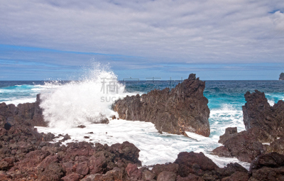 岩石,波浪,海岸线,劳帕霍冶霍冶,火山岩,夏威夷大岛,水,水平画幅,无人,偏远的