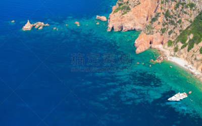 游艇,海岸线,科西嘉,固定的,水,度假胜地,水平画幅,piana,无人,夏天