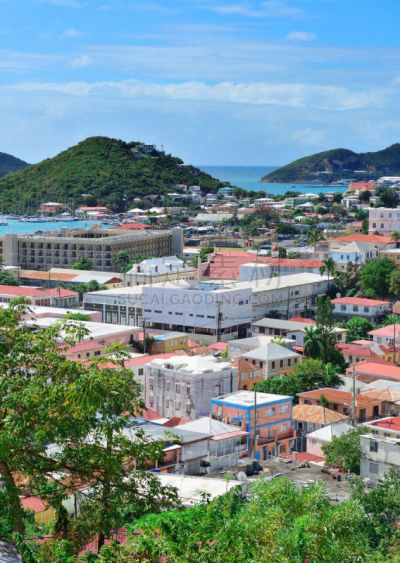 圣汤姆斯,海港,垂直画幅,水,天空,无人,小旅馆,户外,居住区,海滩