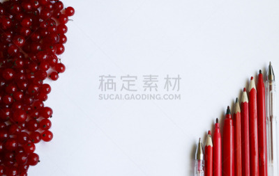 红醋栗,铅笔,红色,水笔,床单,白色,浆果,办公室,艺术,水平画幅