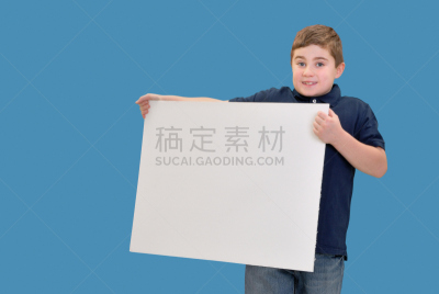 男孩,拿着,标志,留白,水平画幅,巨大的,白色,空的,彩色图片,代言人