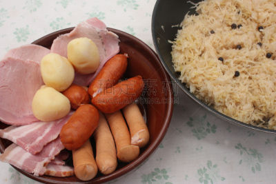 德国泡菜,白葡萄酒,烟熏食品,蔬菜,盐渍食品,法国,多样,食品,肥肉脂肪,烟熏五花肉