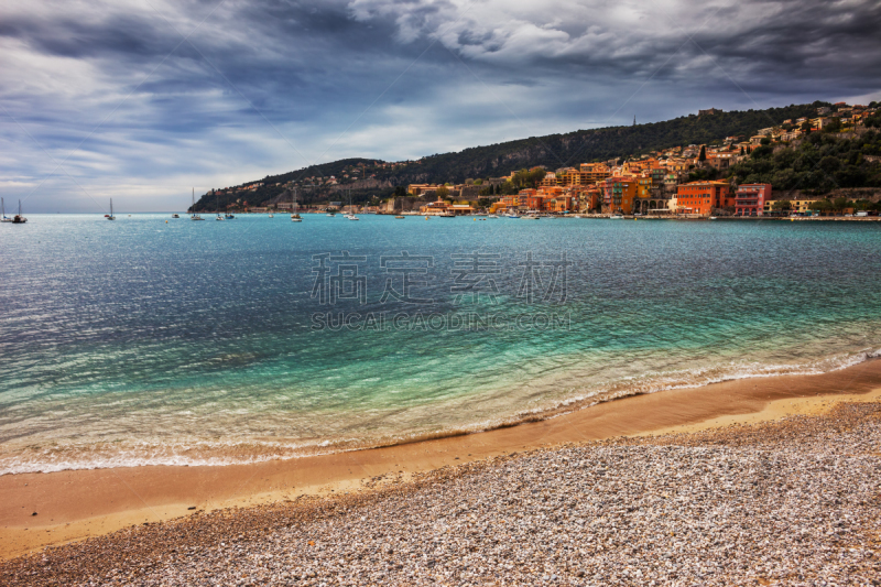 蔚蓝海岸地区,维勒弗朗什,海洋,海滩,圆石,空的,法国,海岸线,地中海,水湾