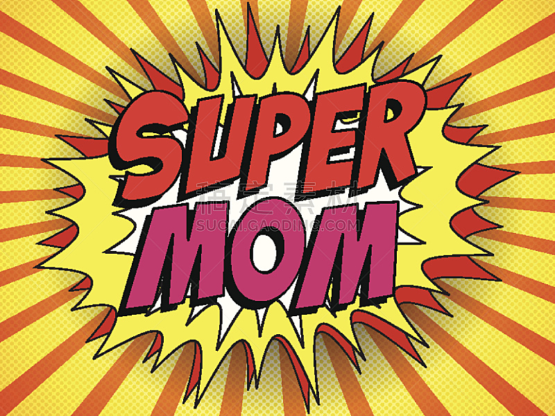 母亲,卡通,动作,黄色,红色,吹泡泡,超级妈妈,可爱的,勇气,家庭