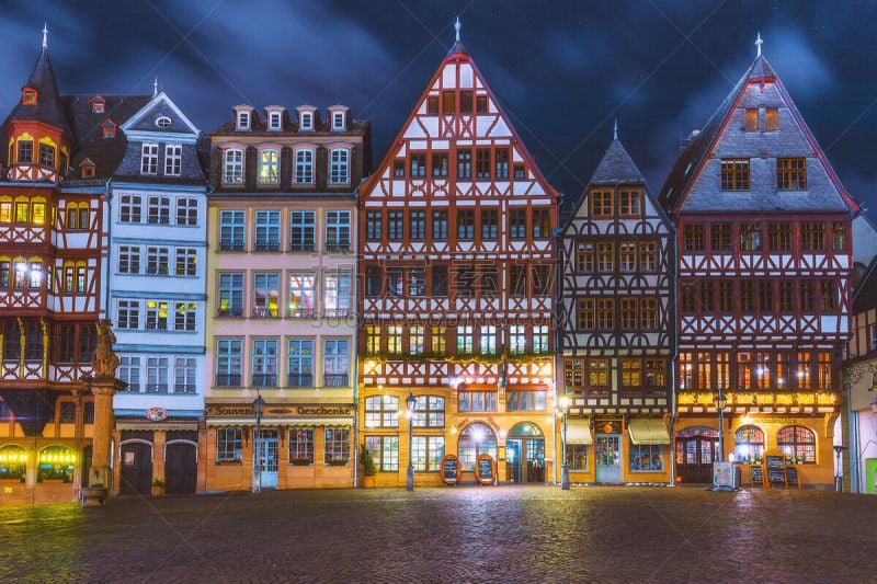 Römerberg Old Town Square at night in Frankfurt, Germany