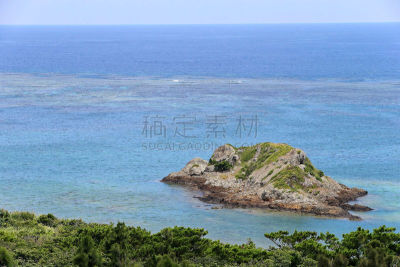了望塔,看风景,水,珊瑚色,石墙,水平画幅,无人,日本,夏天,石垣岛