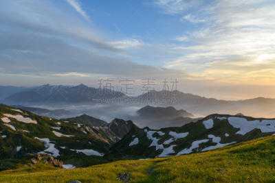 山,自然,七月,风景,黄昏,图像,中部山岳国立公园,无人,里山,户外活动