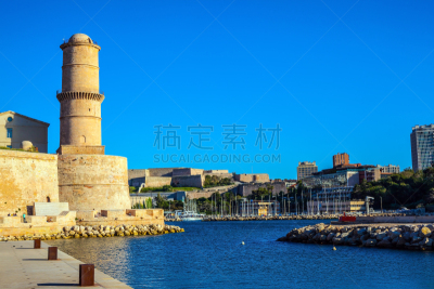 水,了望塔,海洋,天空,水平画幅,无人,海港,古老的,马赛,要塞