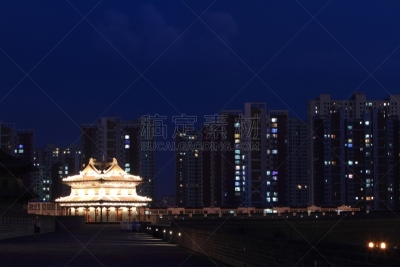 大同,贝清真寺,旅游目的地,水平画幅,夜晚,无人,长城,古城,了望塔,山西省