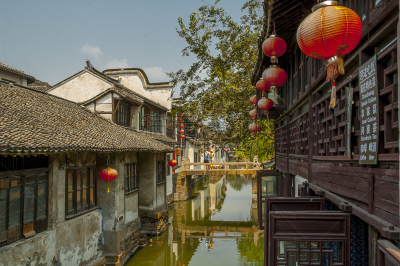 海峡,周庄,水,江苏省,水平画幅,建筑,乡村,上海,运河,人