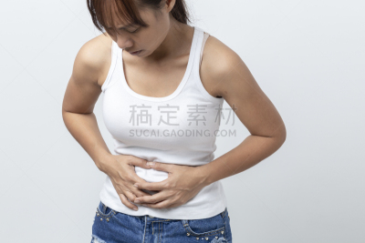 女人,痛苦,白色背景,分离着色,胃疼,健康保健,脚踏车,背景分离,妇科检查,有月经
