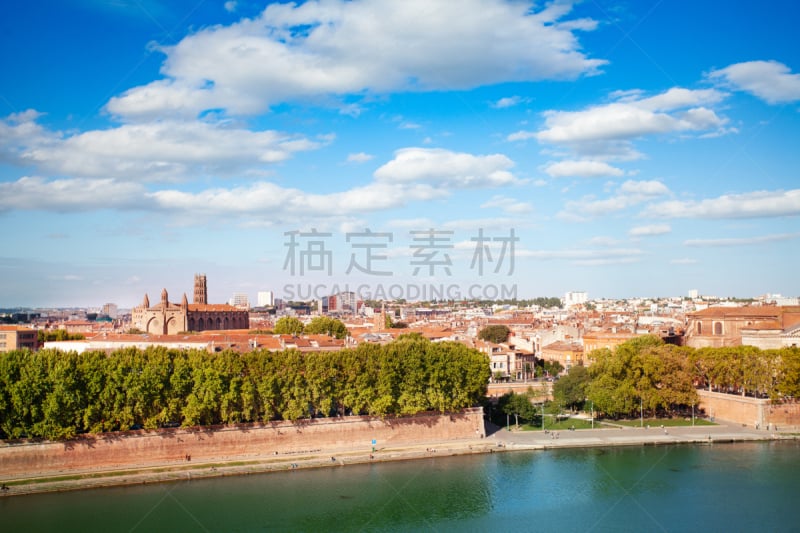 都市风景,图卢兹,加伦河,河堤,云景,法国,著名景点,河流,哥特式风格,夏天