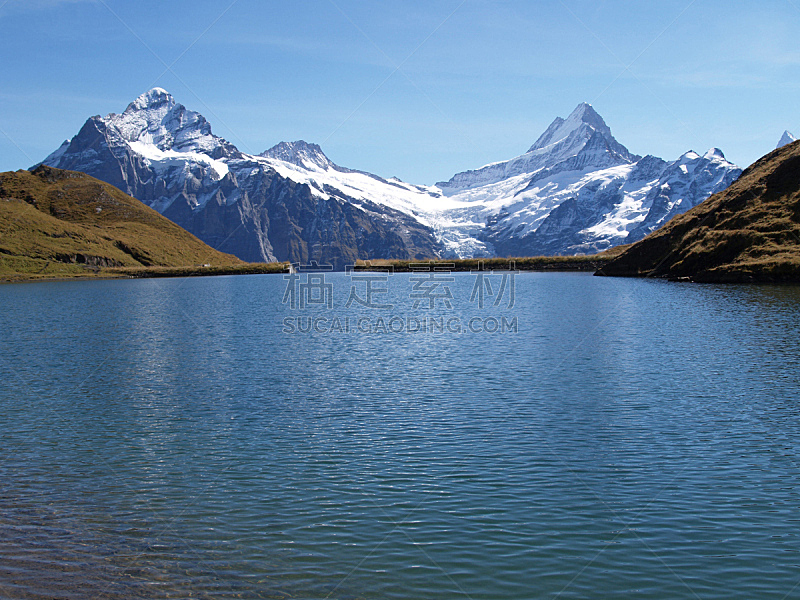 瑞士阿尔卑斯山,自然,水,天空,美,旅游目的地,水平画幅,雪,无人,蓝色