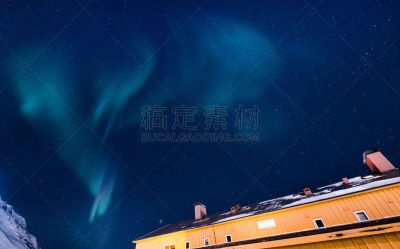 天空,星星,北极光,山,斯瓦尔巴德群岛,朗伊尔城,挪威,北极,城市,美