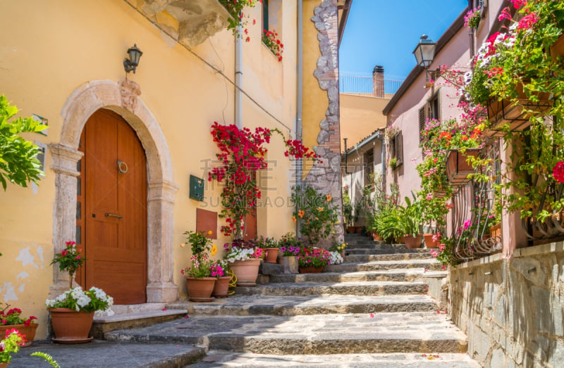 Scenic view in Forza d'Agrò, picturesque town in the Province of Messina, Sicily, southern Italy.