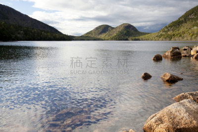 乔丹湖,缅因州,摇滚泡泡,冰碛,约旦,水,天空,早晨,汉考克县,湖