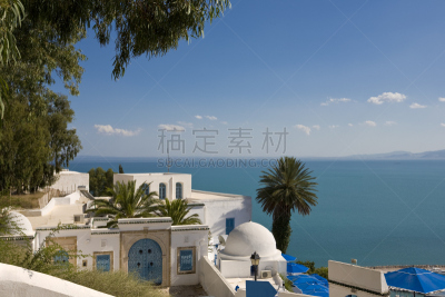 西迪布萨德,海洋,棕榈树,突尼斯,假日别墅,北非,华贵,色彩鲜艳,窗户,阿拉伯风格
