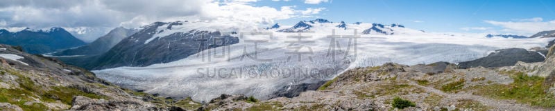 哈丁冰原,全景,阿拉斯加,寒冷,云,雪,基耐,苏华德,春天,冰隙