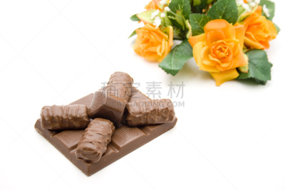 巧克力,雪花巧克力,白色背景,饮食,图像,模塑,嫩枝,甜食,花头,花