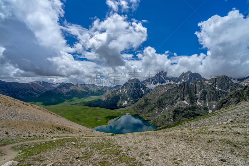 印度,风景,山顶,山,自然美,湖,查谟和克什米尔,州,旅途,云