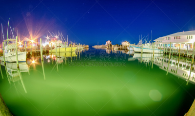 夜晚,船,海湾,码头,帕姆利科湾,奥卡拉寇克岛,水平画幅,无人,海港,蓝色