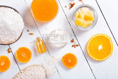 化妆用品,橙子,留白,水平画幅,无人,spa美容,木匙,蜂蜡,浴盐,乡村风格