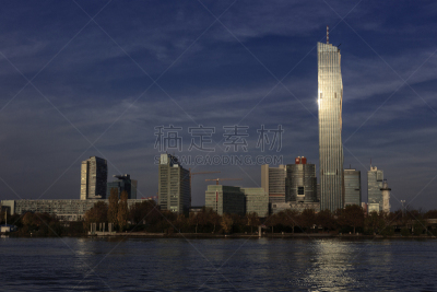 城市天际线,维也纳,水上乐园,多瑙河谷,水滑道,水上公园,多瑙河,水平画幅,无人,夏天