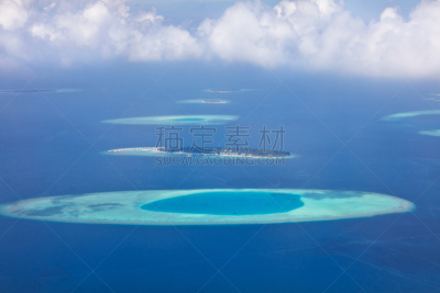 珊瑚岛,马尔代夫,航拍视角,拉环礁,天空,度假胜地,气候,旅游目的地,水平画幅,印度洋