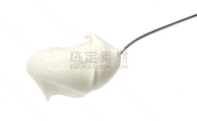 汤匙,白色背景,分离着色,酸奶油,奶制品,水平画幅,奶泡,奶油,偏远的,奶酪