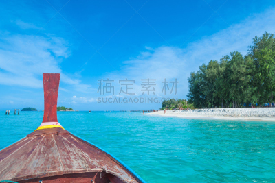 长尾船,天空,蓝色,岛,海洋,丽贝岛,昌岛,安达曼海,普吉岛,正面视角