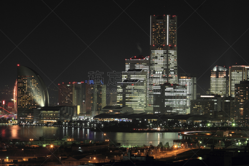 夜晚,横滨,横滨高速铁路,城镇景观,水平画幅,无人,户外,都市风景,建筑业,商业金融和工业