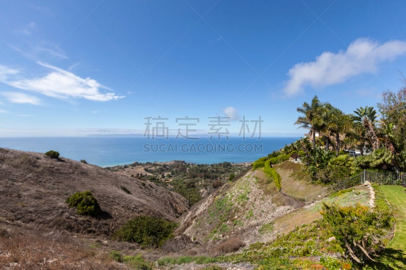 圣塔卡特莱那岛,风景,兰乔帕洛斯维第斯,水平画幅,山,无人,洛杉矶县,夏天,户外,棕榈树