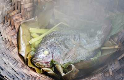 罗非鱼,蒸菜,蔬菜,泰国食品,餐具,水平画幅,素食,膳食,海产,泰国